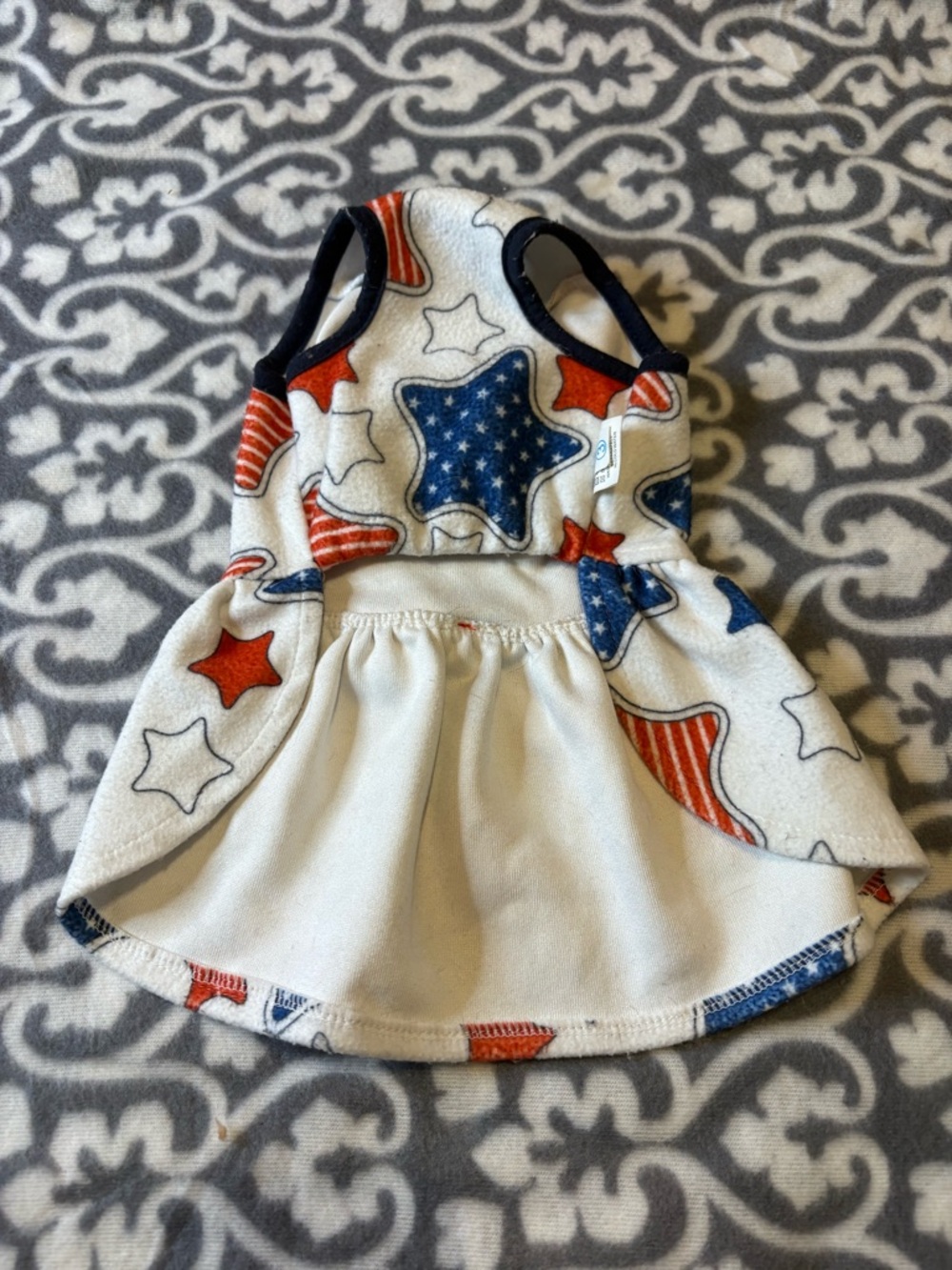 Patriotic Star Print Fleece Dress with Red Bow - Picture 4 of 4